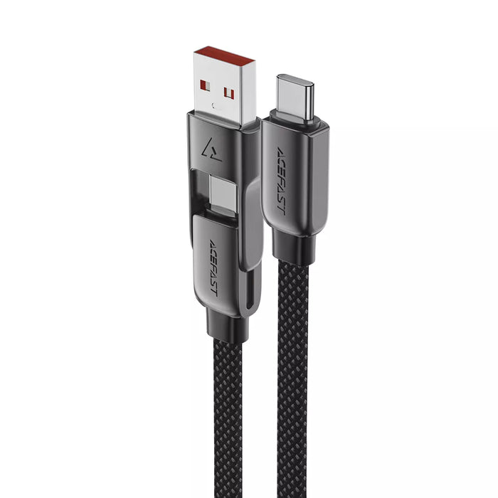 Acefast - 1.2m (60W) Power Delivery - USB-C & USB-A to USB-C Braided Zinc Alloy Cable - Black
