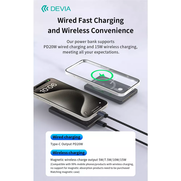 Devia - 5,000mAh 20W PD MagSafe Metal Mini Digital Powerbank - Space Grey