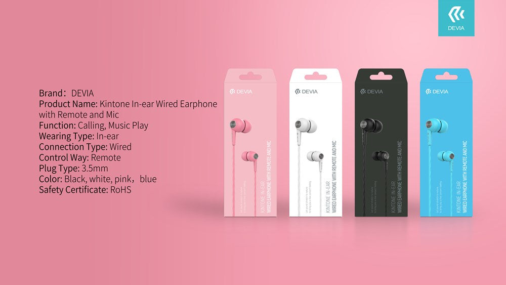 Devia - In Ear Stereo Earphones With Microphone - Pink